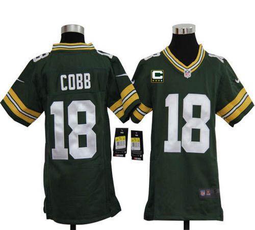  Packers #18 Randall Cobb Green Team Color With C Patch Youth Stitched NFL Elite Jersey