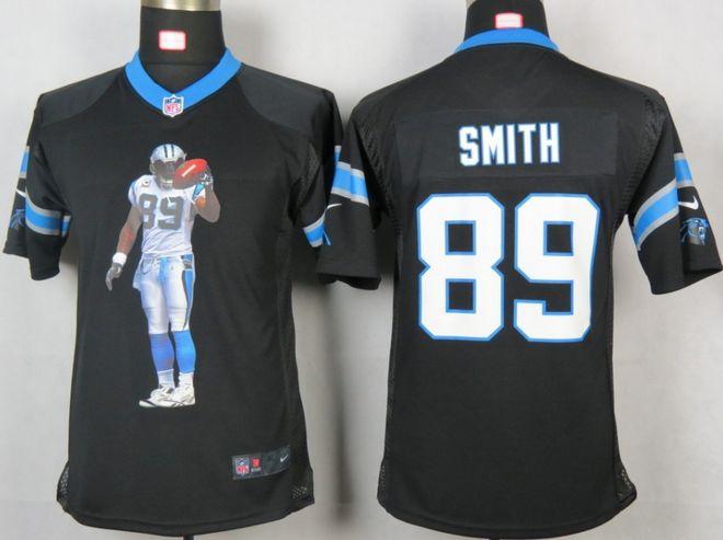  Panthers #89 Steve Smith Black Team Color Youth Portrait Fashion NFL Game Jersey