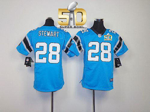  Panthers #28 Jonathan Stewart Blue Alternate Super Bowl 50 Youth Stitched NFL Elite Jersey