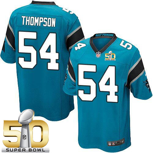  Panthers #54 Shaq Thompson Blue Alternate Super Bowl 50 Youth Stitched NFL Elite Jersey