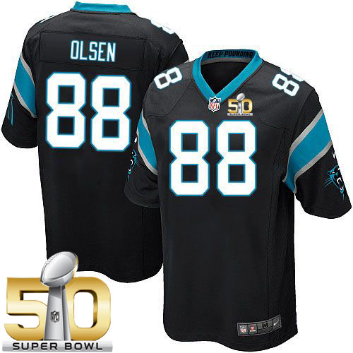  Panthers #88 Greg Olsen Black Team Color Super Bowl 50 Youth Stitched NFL Elite Jersey