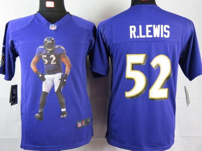  Ravens #52 Ray Lewis Purple Team Color Youth Portrait Fashion NFL Game Jersey
