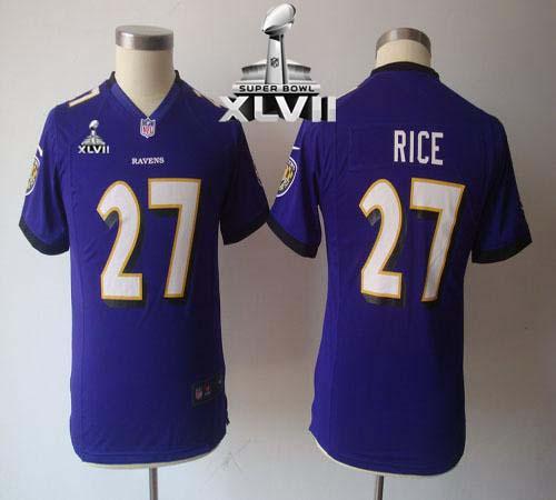  Ravens #27 Ray Rice Purple Team Color Super Bowl XLVII Youth NFL Game Jersey