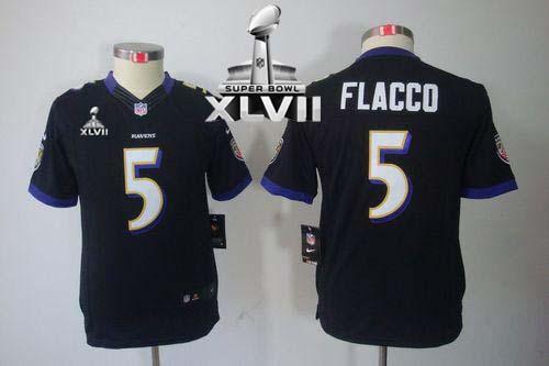  Ravens #5 Joe Flacco Black Alternate Super Bowl XLVII Youth Stitched NFL Limited Jersey