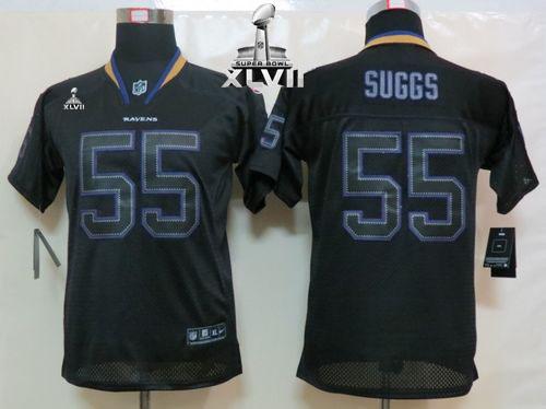  Ravens #55 Terrell Suggs Lights Out Black Super Bowl XLVII Youth Stitched NFL Elite Jersey