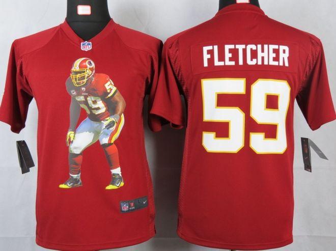  Redskins #59 London Fletcher Burgundy Red Team Color Youth Portrait Fashion NFL Game Jersey