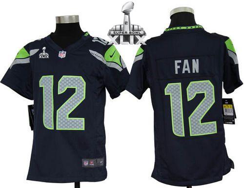  Seahawks #12 Fan Steel Blue Team Color Super Bowl XLIX Youth Stitched NFL Elite Jersey