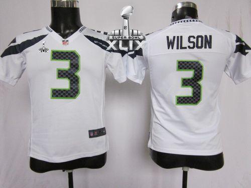  Seahawks #3 Russell Wilson White Super Bowl XLIX Youth Stitched NFL Elite Jersey