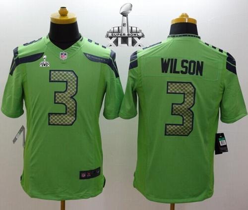  Seahawks #3 Russell Wilson Green Alternate Super Bowl XLIX Youth Stitched NFL Limited Jersey