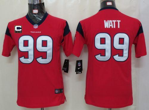  Texans #99 J.J. Watt Red Alternate With C Patch Youth Stitched NFL Elite Jersey