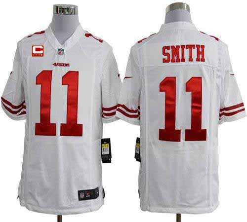  49ers #11 Alex Smith White With C Patch Men's Stitched NFL Game Jersey