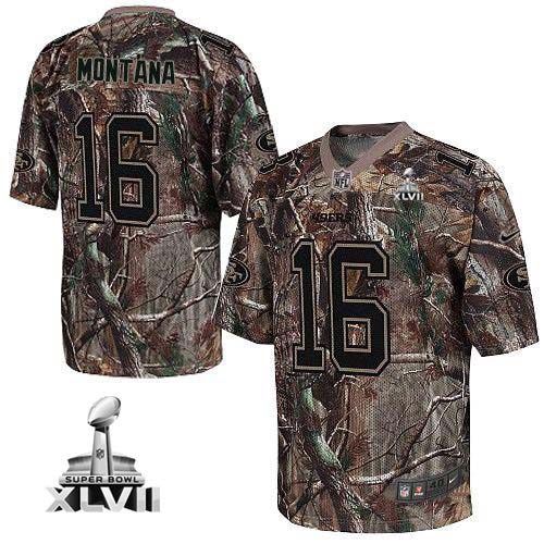  49ers #16 Joe Montana Camo Super Bowl XLVII Men's Stitched NFL Realtree Elite Jersey