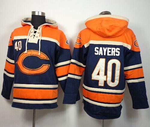 Chicago Bears #40 Gale Sayers Navy Blue Sawyer Hooded Sweatshirt NFL Hoodie