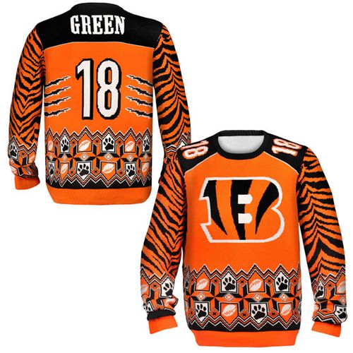  Bengals #18 A.J. Green Orange/Black Men's Ugly Sweater