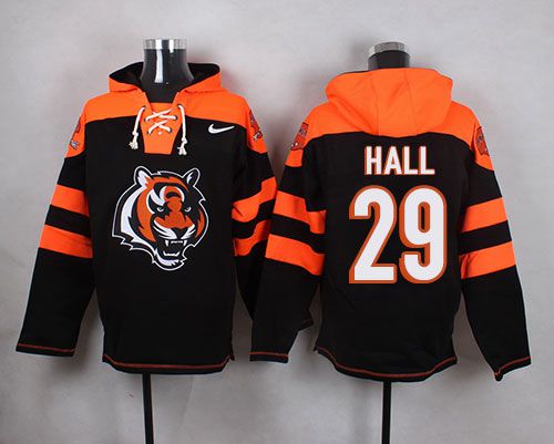  Bengals #29 Leon Hall Black Player Pullover NFL Hoodie