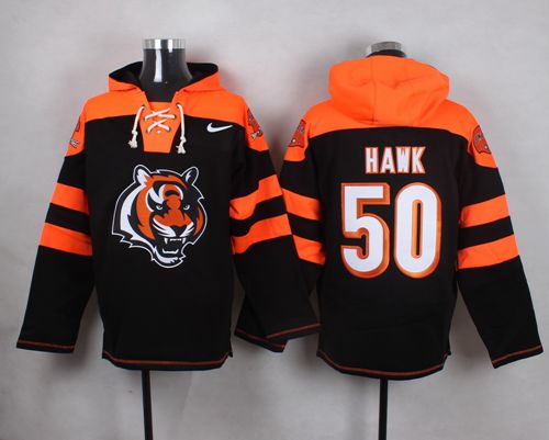  Bengals #50 A.J. Hawk Black Player Pullover NFL Hoodie