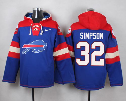  Bills #32 O. J. Simpson Royal Blue Player Pullover NFL Hoodie