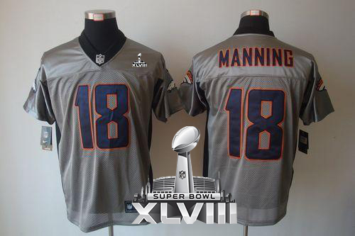  Broncos #18 Peyton Manning Grey Shadow Super Bowl XLVIII Men's Stitched NFL Elite Jersey