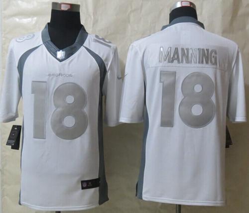  Broncos #18 Peyton Manning White Men's Stitched NFL Limited Platinum Jersey