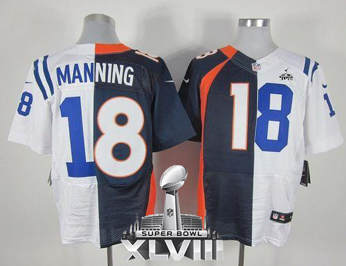  Broncos #18 Peyton Manning Navy Blue/White Super Bowl XLVIII Men's Stitched NFL Elite Split Colts Jersey