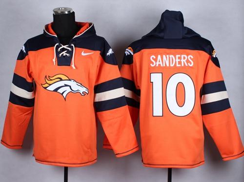  Broncos #10 Emmanuel Sanders Orange Player Pullover NFL Hoodie