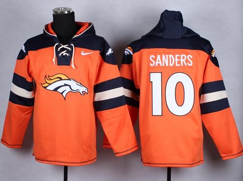  Broncos #10 Emmanuel Sanders Orange Player Pullover NFL Hoodie