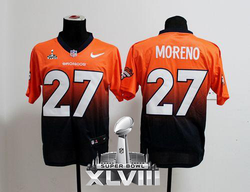  Broncos #27 Knowshon Moreno Orange/Navy Blue Super Bowl XLVIII Men's Stitched NFL Elite Fadeaway Fashion Jersey