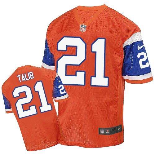  Broncos #21 Aqib Talib Orange Throwback Men's Stitched NFL Elite Jersey