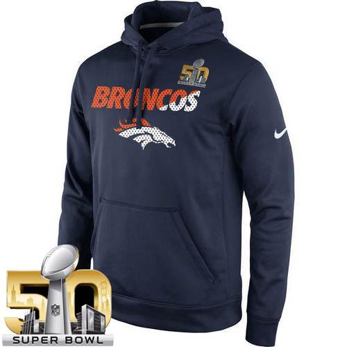 Men's Denver Broncos  Navy Super Bowl 50 Kick Off Staff Performance Pullover Hoodie