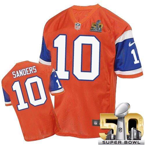  Broncos #10 Emmanuel Sanders Orange Throwback Super Bowl 50 Men's Stitched NFL Elite Jersey