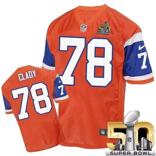  Broncos #78 Ryan Clady Orange Throwback Super Bowl 50 Men's Stitched NFL Elite Jersey