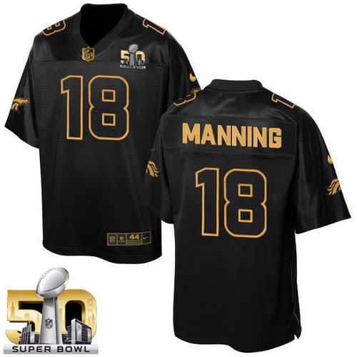 Broncos #18 Peyton Manning Black Super Bowl 50 Men's Stitched NFL Elite Pro Line Gold Collection Jersey