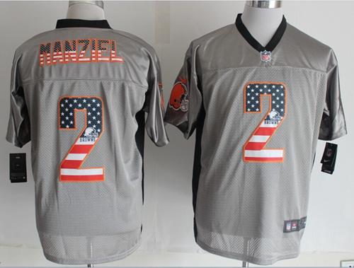  Browns #2 Johnny Manziel Grey Men's Stitched NFL Elite USA Flag Fashion Jersey