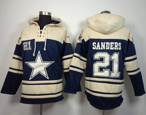  Cowboys #21 Deion Sanders Navy Blue Sawyer Hooded Sweatshirt NFL Hoodie