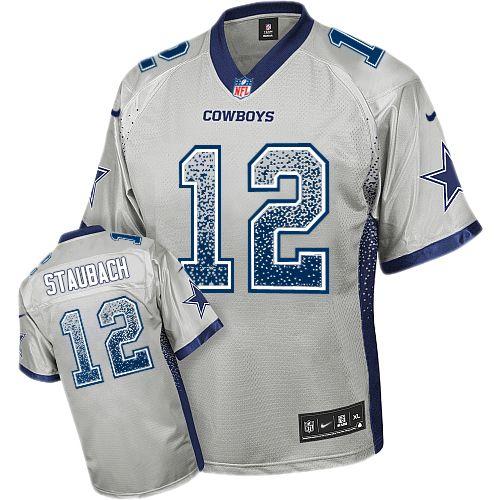  Cowboys #12 Roger Staubach Grey Men's Stitched NFL Elite Drift Fashion Jersey