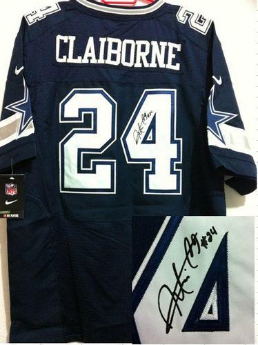  Cowboys #24 Morris Claiborne Navy Blue Team Color Men's Stitched NFL Elite Autographed Jersey