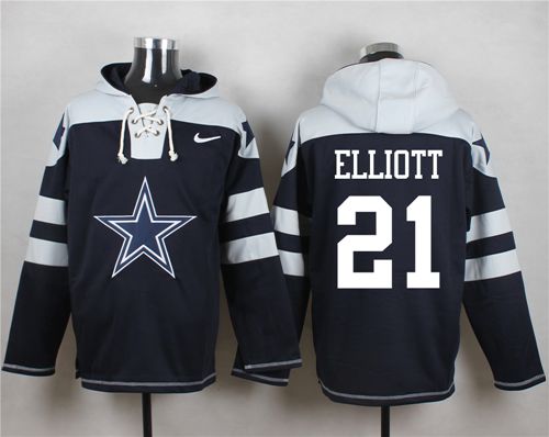  Cowboys #21 Ezekiel Elliott Navy Blue Player Pullover Hoodie