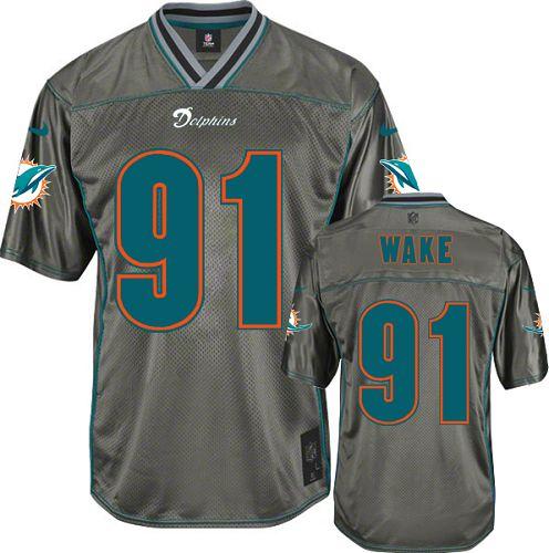  Dolphins #91 Cameron Wake Grey Men's Stitched NFL Elite Vapor Jersey