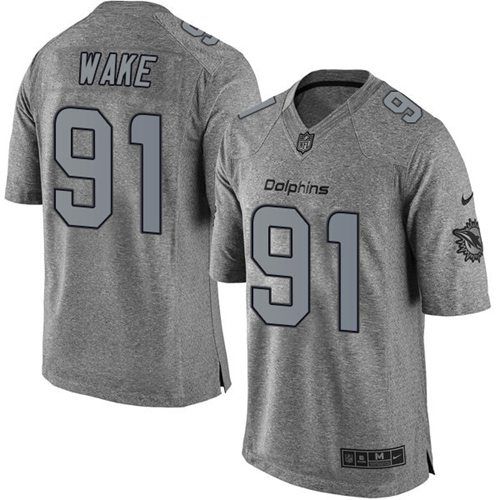  Dolphins #91 Cameron Wake Gray Men's Stitched NFL Limited Gridiron Gray Jersey