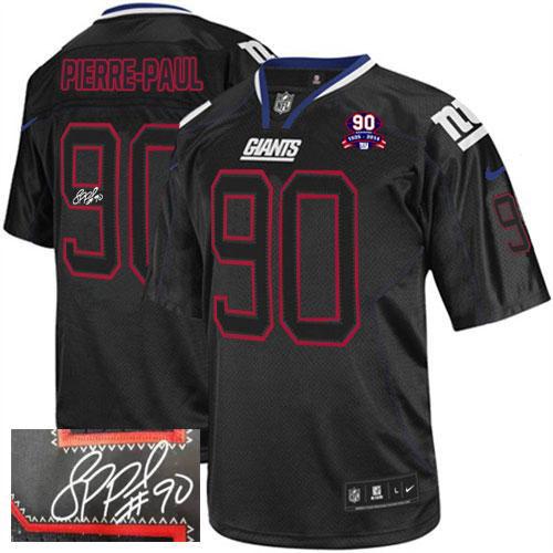  Giants #90 Jason Pierre Paul Lights Out Black With 1925 2014 Season Patch Men's Stitched NFL Elite Autographed Jersey