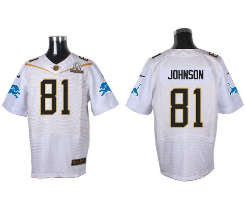  Lions #81 Calvin Johnson White 2016 Pro Bowl Men's Stitched NFL Elite Jersey