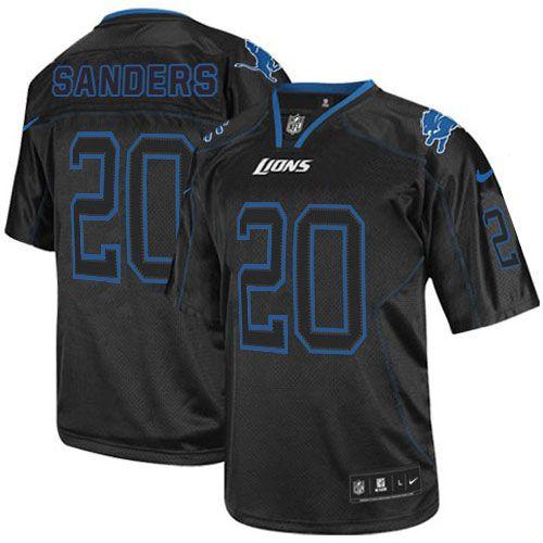  Lions #20 Barry Sanders Lights Out Black Men's Stitched NFL Elite Jersey
