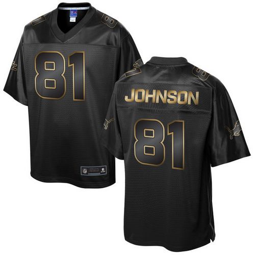  Lions #81 Calvin Johnson Pro Line Black Gold Collection Men's Stitched NFL Game Jersey