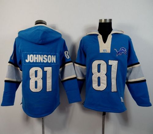 Detroit Lions #81 Calvin Johnson Blue Player Winning Method Pullover NFL Hoodie