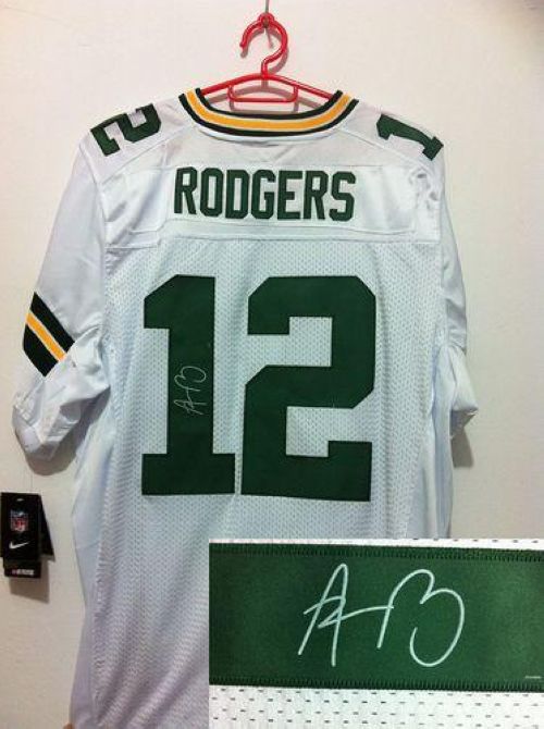  Packers #12 Aaron Rodgers White Men's Stitched NFL Elite Autographed Jersey