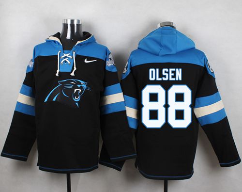  Panthers #88 Greg Olsen Black Player Pullover NFL Hoodie