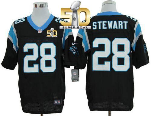 Panthers #28 Jonathan Stewart Black Team Color Super Bowl 50 Men's Stitched NFL Elite Jersey