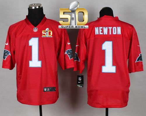  Panthers #1 Cam Newton Red Super Bowl 50 Men's Stitched NFL Elite QB Practice Jersey