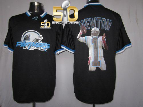  Panthers #1 Cam Newton Black Super Bowl 50 Men's NFL Game All Star Fashion Jersey