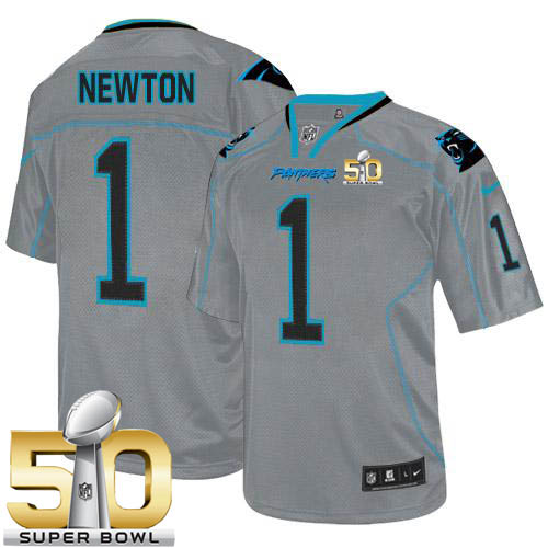  Panthers #1 Cam Newton Lights Out Grey Super Bowl 50 Men's Stitched NFL Elite Jersey